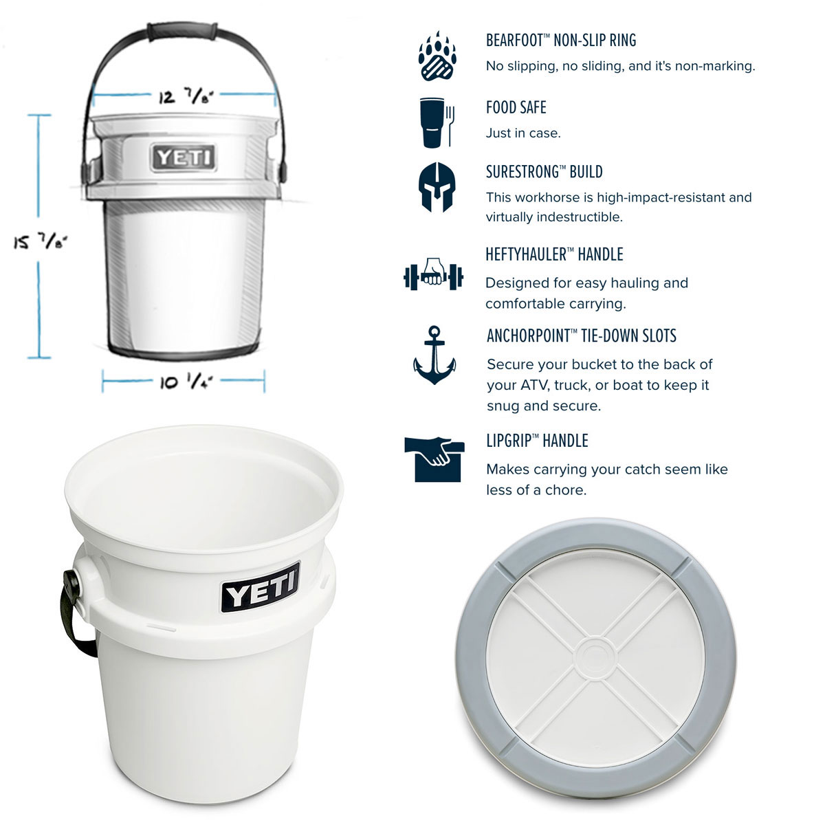  YETI Loadout 5-Gallon Bucket, Impact Resistant Fishing/Utility  Bucket, White : Health & Household